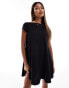 ASOS DESIGN textured mini smock dress with leopard bow back in black