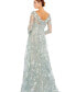 ფოტო #3 პროდუქტის Women's Floral Embroidered Illusion Long Sleeve Gown