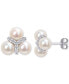 ფოტო #1 პროდუქტის Cultured Freshwater Pearl (6 - 6-1/2mm) & White Topaz (1/5 ct. t.w.) Trio Cluster Stud Earrings in Sterling Silver