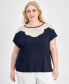 Фото #1 товара Plus Size Lace-Bib Extended-Sleeve Top