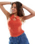 COLLUSION tank top with ruche keyhole in orange