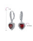 Bridal Anniversary Wedding Romantic 4CT AAA CZ Red Halo Heart Shaped Cubic Zirconia Dangle Lever back Earrings Girlfriend Invisible Cut Rhodium Plated