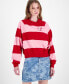Фото #2 товара Women's Striped Letterman Crewneck Cotton Sweatshirt