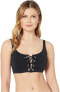 Фото #1 товара Michael Michael Kors 266909 Women Solid Rib Lace-Up Bikini Top Size Medium