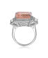 ფოტო #3 პროდუქტის Sterling Silver with Rhodium Plated Morganite Asscher with Clear Emerald Cubic Zirconia Halo Three-Stone Ring