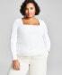 Trendy Plus Size Square-Neck Long-Sleeve Top
