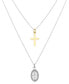 Crystal Virgin Mary and 14K Gold Plated Cross Necklace Set