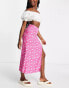 ASOS DESIGN midi slip skirt with thigh split in pink ditsy print