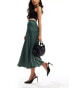 YAS satin midi skirt in deep green - DGREEN