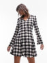 Topshop v neck brushed check mini shirt dress in mono