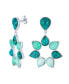 Elegant Statement Teal Green Blue Apatite Brazil Amazonite Medallion of Floral Petals Flower Drop Earrings Rhodium Plated Brass