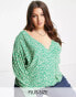 Mango curve v neck blouse in green print