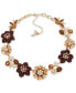 Фото #1 товара Gold-Tone Brown Flower Imitation Pearl Cluster Frontal Necklace, 16" + 3" extender