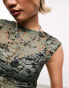 Фото #2 товара COLLUSION cap sleeve printed lace top in green