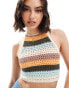 Фото #4 товара Superdry Cropped halter crochet top in satsuma stripe