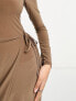 Фото #5 товара ASOS DESIGN square neck wrapped ballet skirt mini dress in taupe