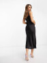 ASOS DESIGN gathered babydoll satin midi slip dress in black