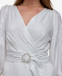 Women's Faux-Wrap Shimmer Metallic Balloon-Sleeve Dress