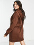 Фото #2 товара Threadbare Floyd hoodie mini dress in chocolate brown