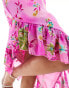 Фото #2 товара ASOS DESIGN satin burnout cami dress with asymmetric frill hem in bright pink floral