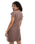 ASOS DESIGN linen look mini dress with gathered detail in brown