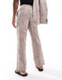 ASOS DESIGN pull on linen wide leg jacquard suit trouser in beige