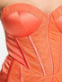Фото #3 товара ASOS DESIGN bandeau mesh ruched midi dress with satin insert in orange
