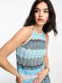 Фото #2 товара Only high neck vest top co-ord in blue glitter chevron print
