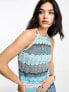 Фото #3 товара Only high neck vest top co-ord in blue glitter chevron print