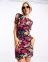 Фото #1 товара Bolongaro Trevor floral print ruched mesh mini dress in multi