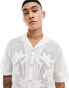 ASOS DESIGN short sleeve mesh revere shirt with embroidery in ecru