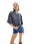 Monki short sleeve relaxed fit cropped t-shirt in grey acid wash Синий, XS - EU 34-36 - фото #2