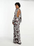 Day 6 flared sleeve low back maxi dress in chocolate animal print 40 - фото #1