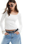 & Other Stories popcorn textured jersey long sleeve top in white