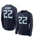 Фото #1 товара Men's Derrick Henry Navy Tennessee Titans Player Name and Number Long Sleeve T-shirt