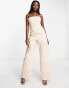 ASOS DESIGN structured satin cargo jumpsuit in ivory