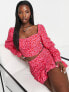 Collective the Label exclusive bow back crop top co-ord in pink and red leopard print