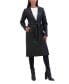 Women's Belted Snap Front Faux Leather Long Trench Coat