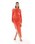 Фото #1 товара ASOS DESIGN long sleeve asymmetric neckline slinky midi dress in tomato red