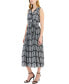 Women's Printed Faux-Wrap Sleeveless Pleated Fit & Flare Midi Dress