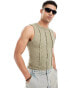 ASOS DESIGN muscle fit textured vest in khaki with seam detail