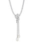 ფოტო #1 პროდუქტის Freshwater Pearl (9x7mm & 8x6mm) Cubic Zirconia Knotted 17" Lariat Necklace in Sterling Silver