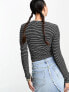 Noisy May ribbed long sleeve cropped top in black & white stripe