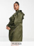 Фото #1 товара River Island Plus satin jacquard mini dress in green