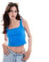 Pieces square neck crop top in bright blue