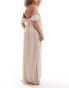 TFNC Bridesmaids Maternity cold shoulder chiffon pleated maxi dress in ecru 42 - фото #3