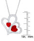 ფოტო #2 პროდუქტის Women's Fine Silver Plated Simulated Ruby Cubic Zirconia Double Heart Pendant Necklace
