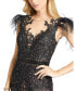 Women's Embellished Feather Cap Sleeve Illusion Neck Trump
