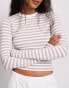 NA-KD long sleeve fitted t-shirt in beige white stripe