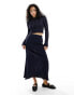 Фото #2 товара ASOS DESIGN knitted maxi skirt with frill and seam detail co-ord in navy